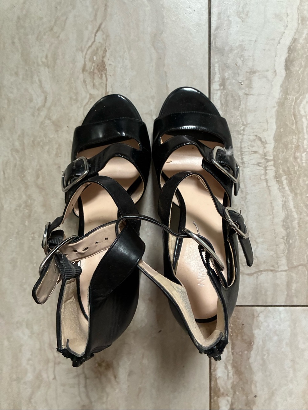 Nine West Black Strappy Buckle Heeled Sandals